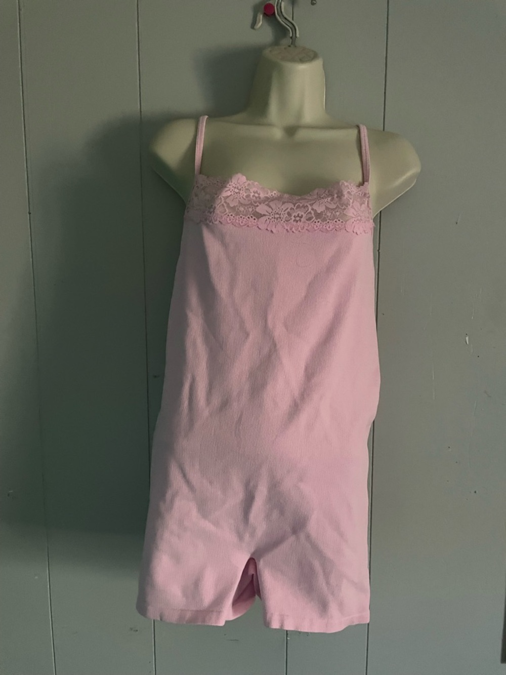 PINK Victoria's Secret Light Pink Lace-Trim Sleep Romper